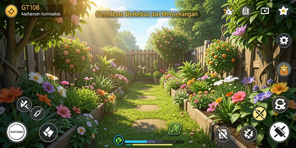 Tangkapan layar gameplay GT108 menampilkan ladang subur yang indah.