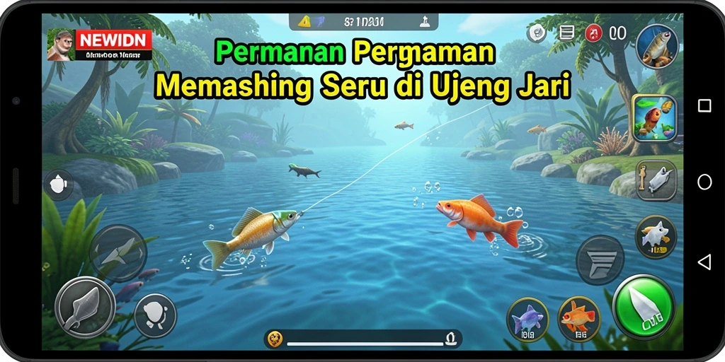 Gameplay menarik di NEWIDN dengan berbagai ikan yang menunggu untuk ditangkap.
